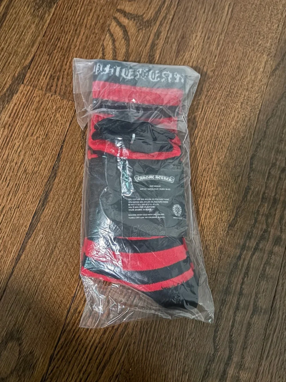 Chrome Hearts Black and Red Striped Crew Socks